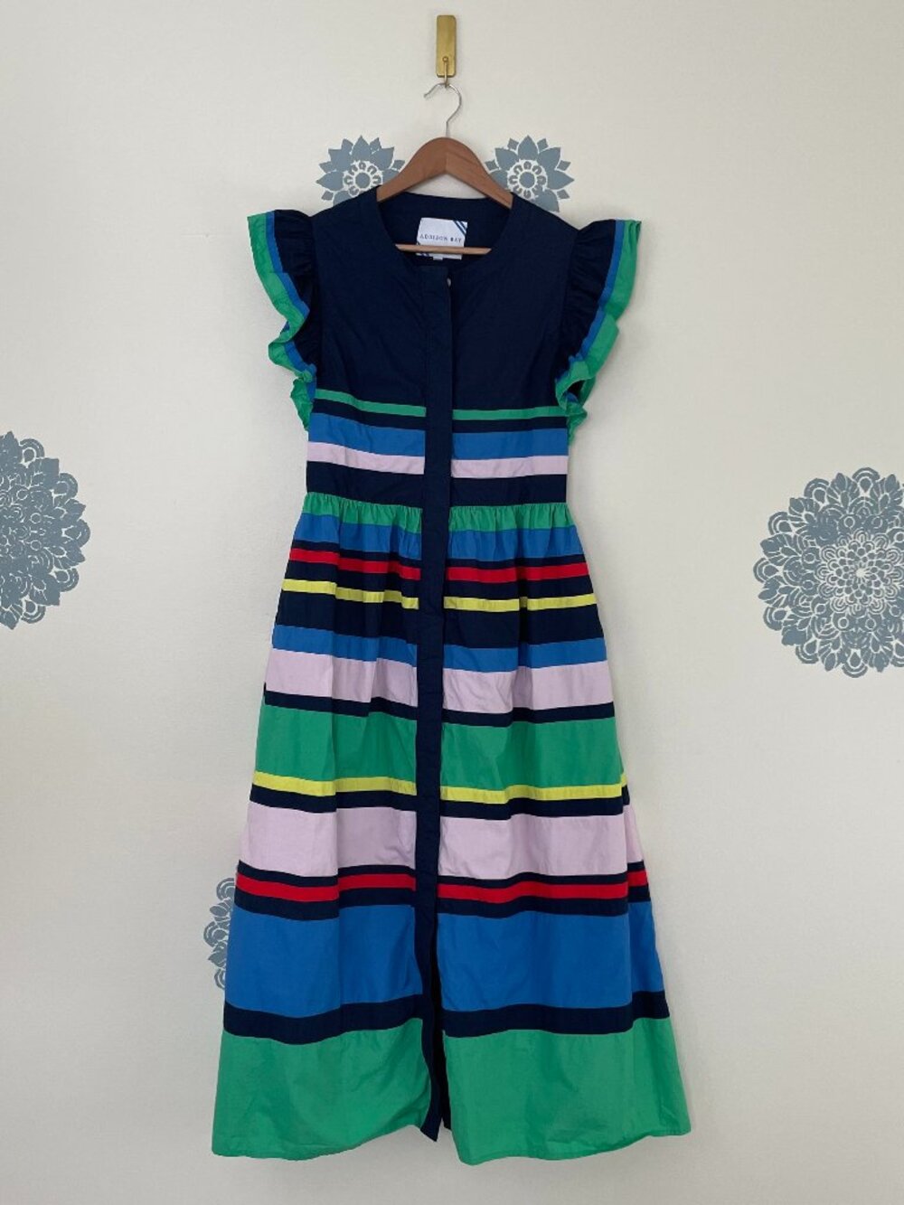 Addison Bay Catamaran Cotton Poplin Tiered Stripe Midi Dress Size Small